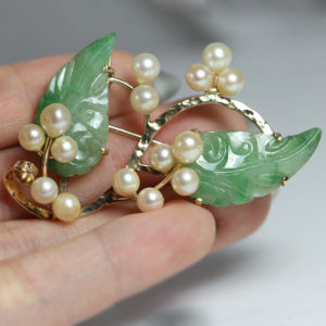 Ming's Jade Pearl Leaf Brooch