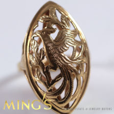 MING'S HAWAII PHOENIX 14K YELLOW GOLD MARQUISE ADJUSTABLE SIZE RING 5 - 6